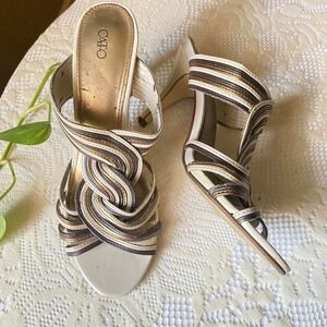 Cato Womens Y2K Size 8 Strappy Braided Stiletto Heel Cream Bronze Brown Mules